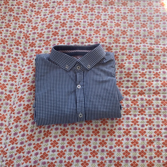 Blue & White Plaid Men’s Dress Shirt Size L - Picture 1 of 5